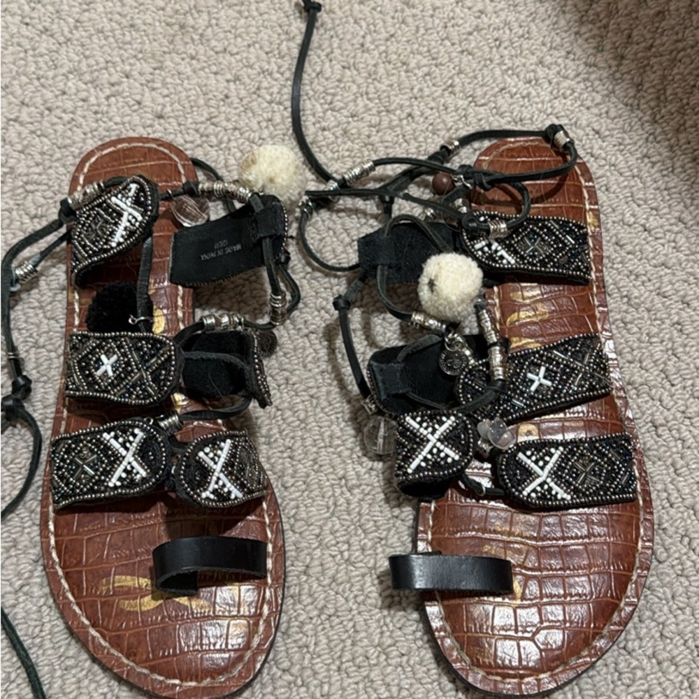 Sam Edelman Black and Brown Beaded Sandals